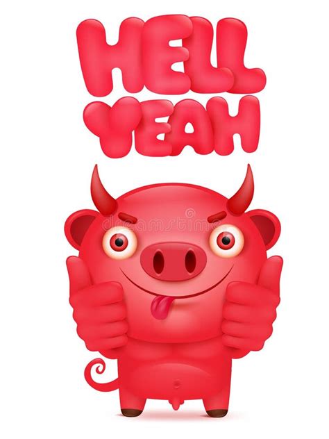 Red Devil Cartoon Emoticon Character With Hell Yeah Title Stock