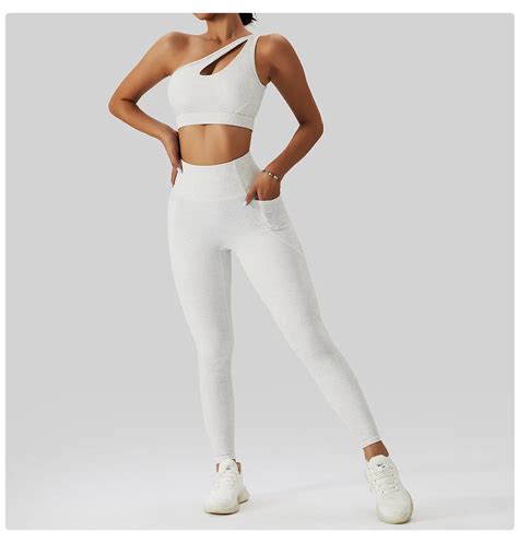 New 2 Pc High Waist Lulu Naked Feeling Activewear Sport Pockets Workout Sets One Shoulder Yoga