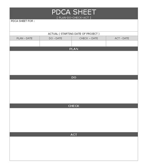 PDCA Worksheet Template Excel