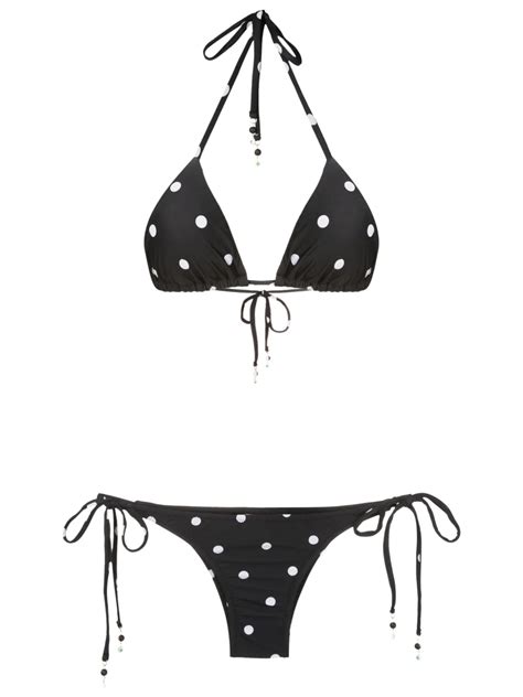 Amir Slama Polka Dot Pattern Bikini Set In Black Modesens