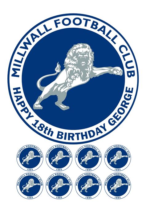 Millwall Fc Icing Birthday Cake Topper And 8 Cupcake Toppers