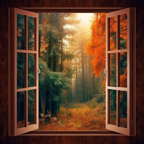 Premium Ai Image A Window With A View Of The Forest