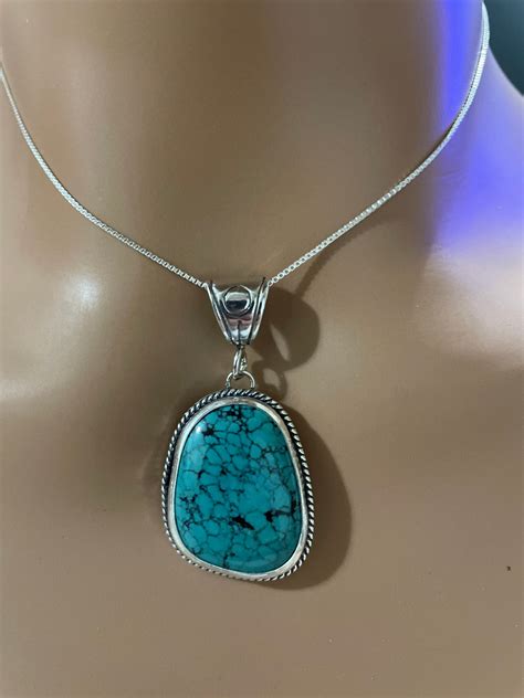 Blue Turquoise Pendant Necklace Statement Turquoise Etsy