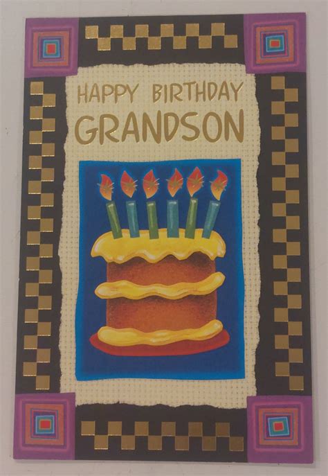 Happy Birthday Grandson Birthday Cake Design Greeting Card