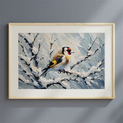 Goldfinch Painting Digital Download Bird on Snowy Branch - Etsy