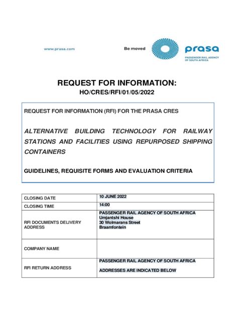 Fillable Online Request For Information Ho Cres Rfi Fax