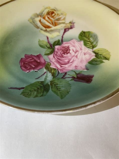 Antique Ct Altwasser Germany Porcelain Plate Pink Roses Gold Trim