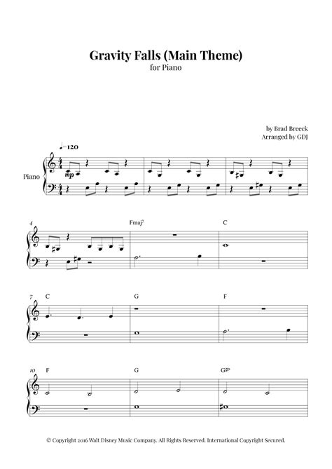 Gravity Falls Main Theme Arr Gdj By Brad Breeck Sheet Music For Easy Piano At Sheet Music