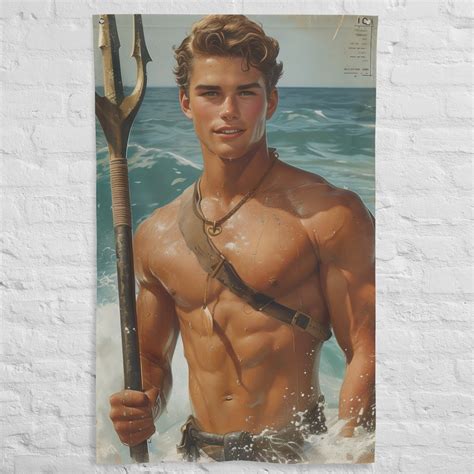 Cute Merman Aquaman Gay Male Flag Male Pin Up Gay Pulp Ai Art Queer Art Print