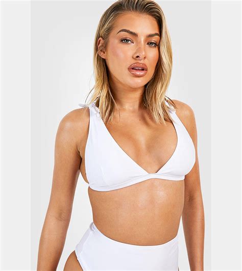 Buy Boohoo Tie Shoulder Plunge High Waist Bikini Set In White Thstreet Uae