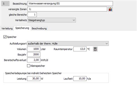 ENVISYS Daten Der Warmwasser Speicherung DIN V 18599