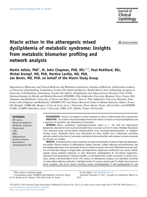 Pdf Niacin Action In The Atherogenic Mixed Dyslipidemia Of Metabolic