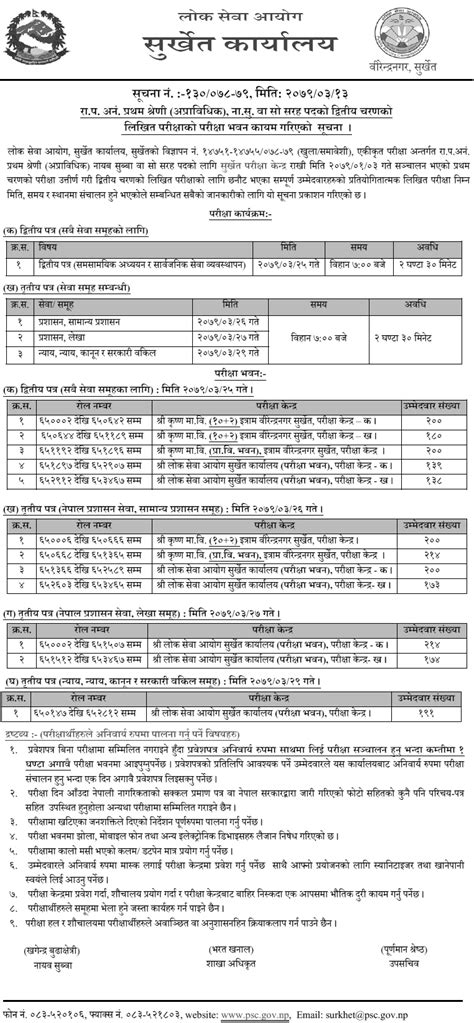 Lok Sewa Aayog Nayab Subba Second Phase Written Exam Center Surkhet