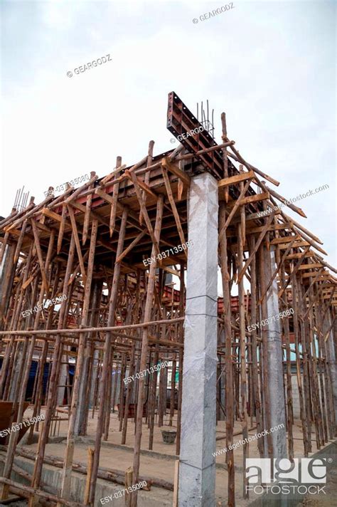 Pillar And Beam Being Constructed At The Construction Site Stock Photo