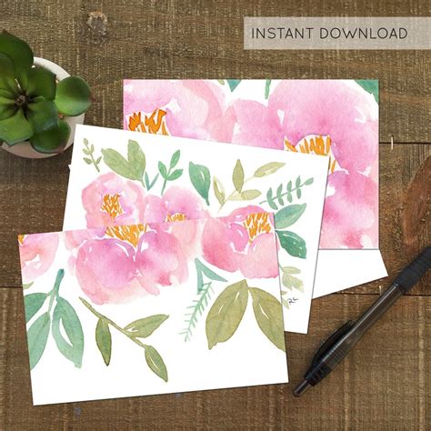 Floral Notecards Printable Cards Blank Note Cards Pretty Notecards