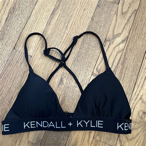 Kendall Kylie Triangle Bikini Top Size Medium Black White Logo Band Nwot Ebay