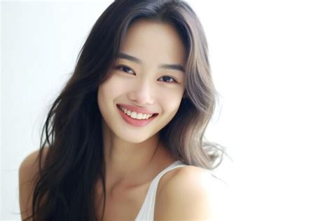 Premium Ai Image Chinese Smiling Beauty Pure White Background