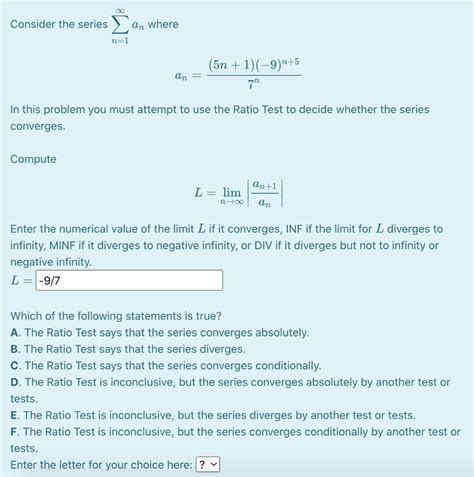 Solved Consider The Series N Ann An Chegg