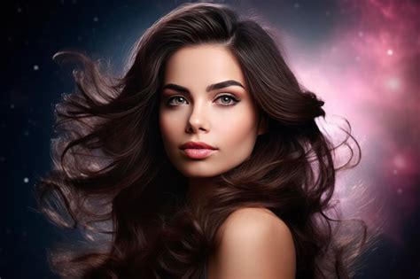 Premium Photo Beautiful Brunette Hair Background Copy Space Cosmos Style