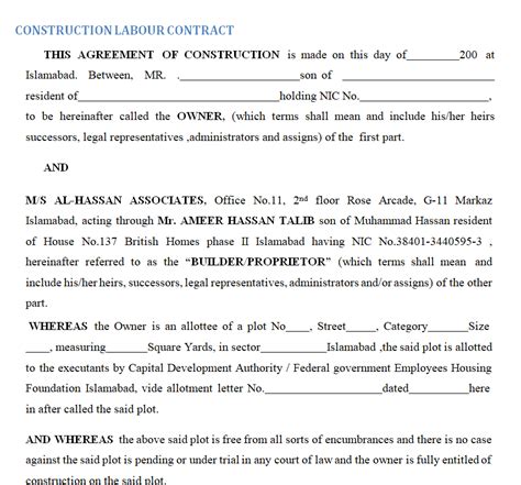 35 Free Construction Contract Agreement Samples Word And Pdf Day To