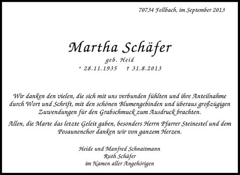 Traueranzeigen von Martha Schäfer stuttgart gedenkt de