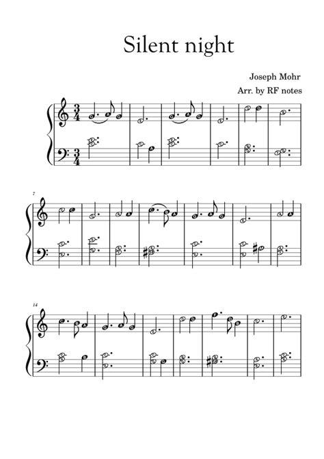 Silent Night Arr Rf Notes By Joseph Mohr Sheet Music For Easy Piano