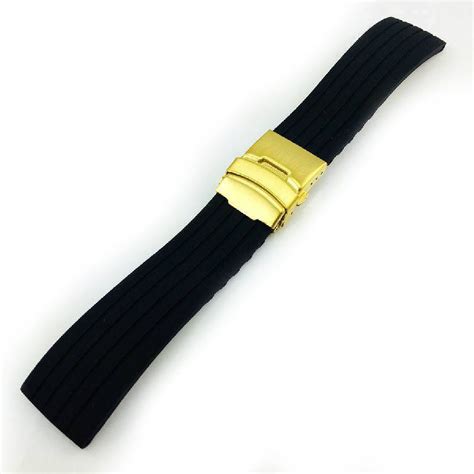 Bulova Compatible Black Rubber Silicone Replacement Watch Band Strap Gold Double Lock Buckle 4011g