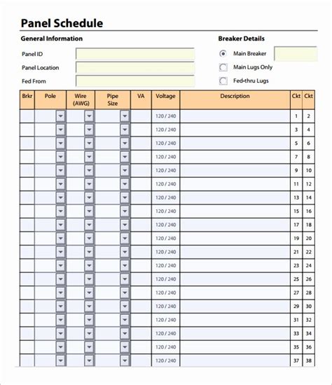 Circuit Breaker Template Ms Word Awesome Panel Schedule Template Word