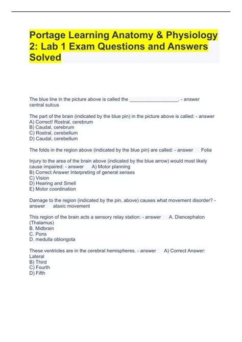 Portage Learning Anatomy & Physiology 2: Lab 1 Exam Questions and