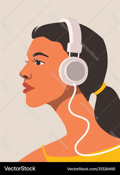 Nice Girl Listening To Music On Headphones Vector Image