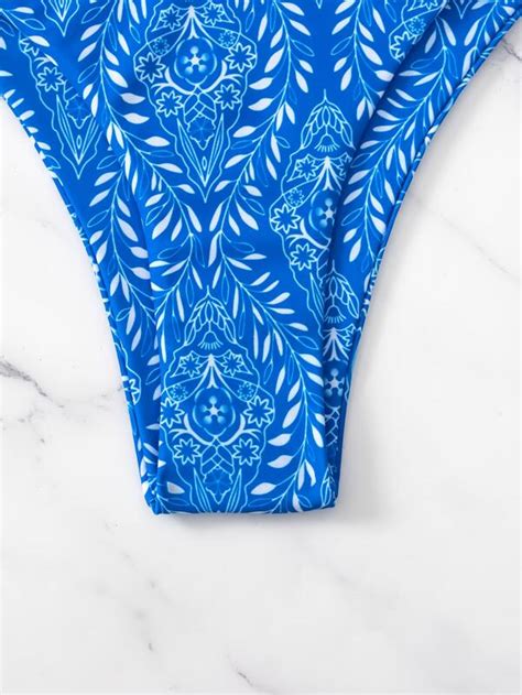 Plant Print Bikini Set Triangle Bra Cheeky Bottom 2 Piece Bathing Suit SHEIN USA