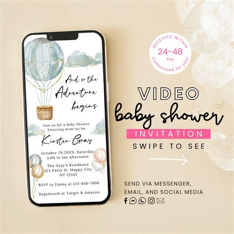 Hot Air Balloon Baby Shower Invitation Blue Baby Shower Etsy