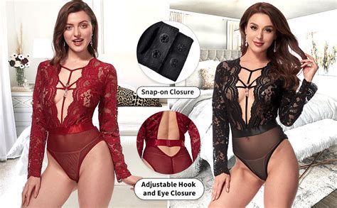 LINGERLOVE Sexy Lingerie For Women Long Sleeve Lace Teddy Bodysuit Plus Size One Piece Babydoll
