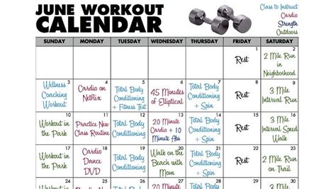 June Workout Calendar Fitness From The Veva Blog Pinterest