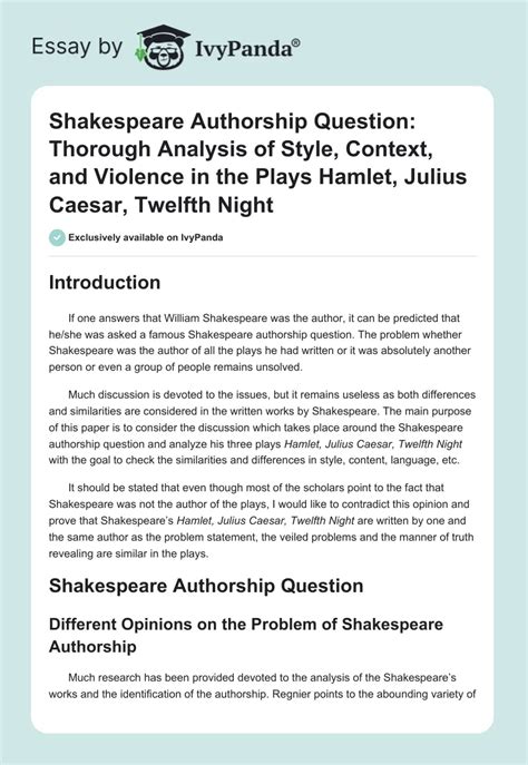 Shakespeare Authorship Question: Thorough Analysis of Style, Context ...