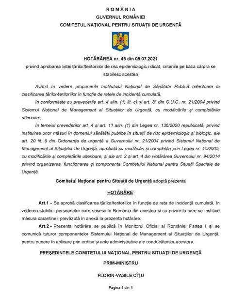 Hot R Rea Nr Din Privind Aprobarea Listei Rilor Teritoriilor De Risc