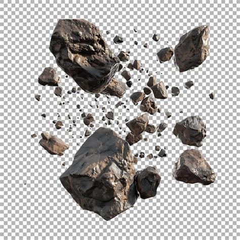 Premium PSD | Cracked Stone Pieces in Air on Transparent Background Ai Generated