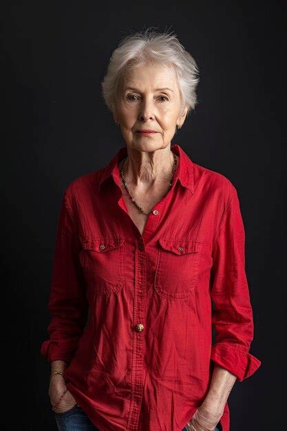 Premium Photo Older Woman In Red Shirt Posing