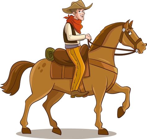 Premium Vector | Illustration of a cowboy riding on a horse cartoon style