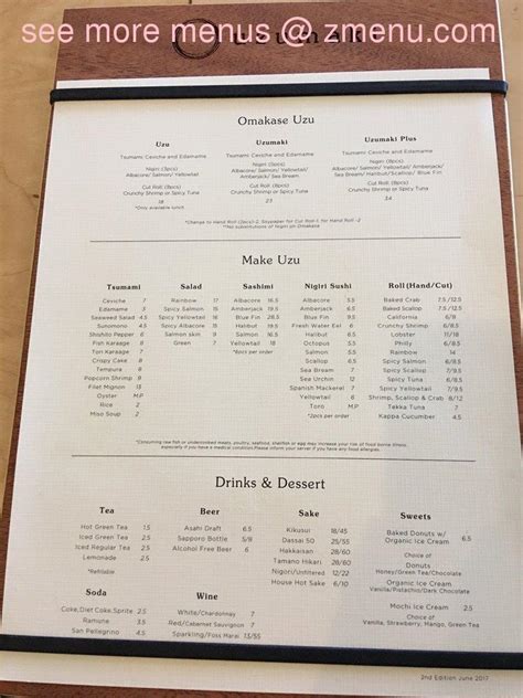 Menu At Uzumaki Restaurant Culver City