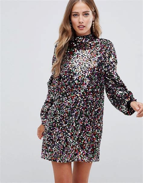 Asos Design All Over Sequin Multi Color Mini Shift Dress Mini Shift