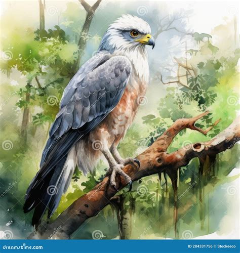 Hyper Realistic Watercolor Painting Of An Eagle Perched On A Tree