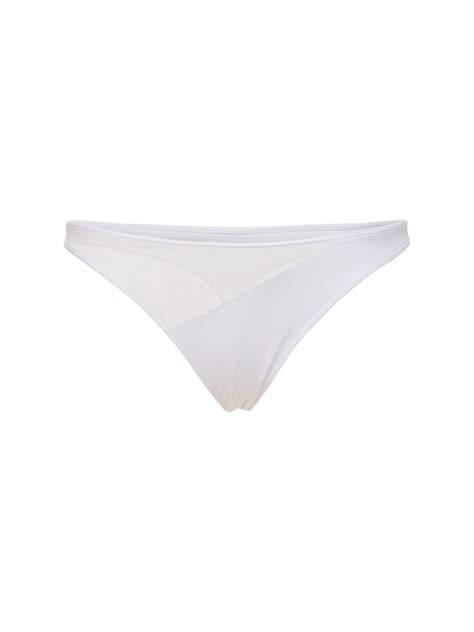 Adam Selman Sport Waves Sheer Thong Bikini Bottoms In 화이트 ModeSens