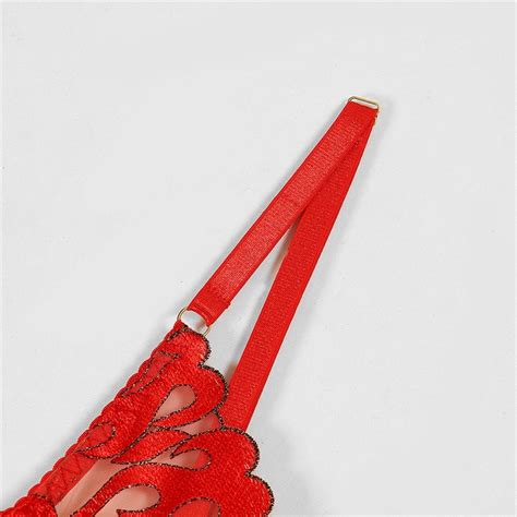 Rsa Womens 3 Piece Lingerie Set Spaghetti Strap Flame Embroidery Bra And Tong With Garter Belt