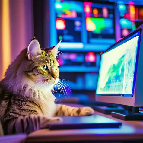 «Кот сидит за компьютером и работает» — создано в Шедевруме