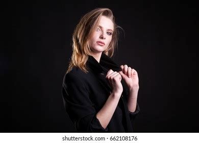 Pretty Sexy Blonde Woman On Black Stock Photo 744568342 Shutterstock