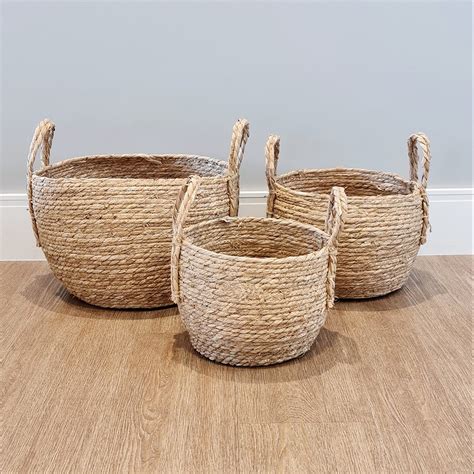 Kit Cesto De Palha Natural Grande Decorativo Vaso Cachepot Balaio