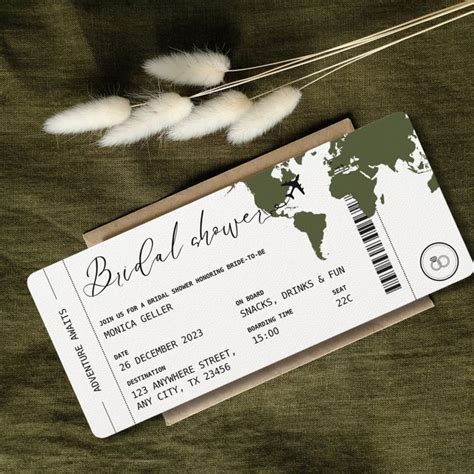 Boarding Pass Travel Themed Bridal Shower Olive Invitation Zazzle In 2024 Travel Theme