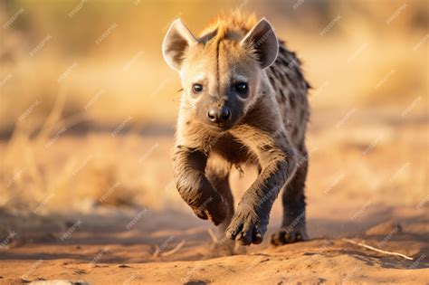Premium Ai Image A Hyena Running Across A Dirt Field