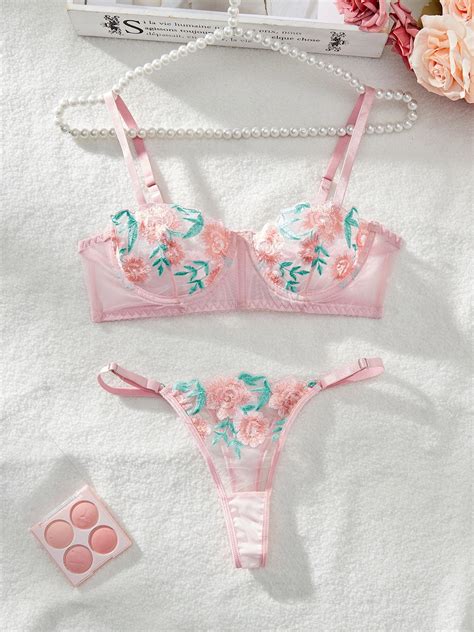 Generic New Sheer Mesh Embroidery Flower Sexy Cute Maiden Sexy Lingerie